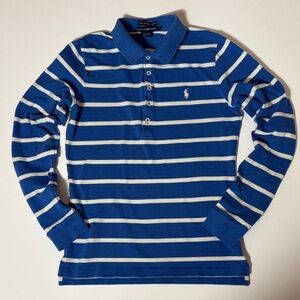 Ralph Lauren Sport Skinny Polo Womens Large Blue White Striped Long Sleeve